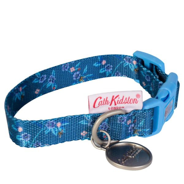 Cath Kidston Flora Fauna Greenwich Flowers Soft Fabric Blue Dog Collar M